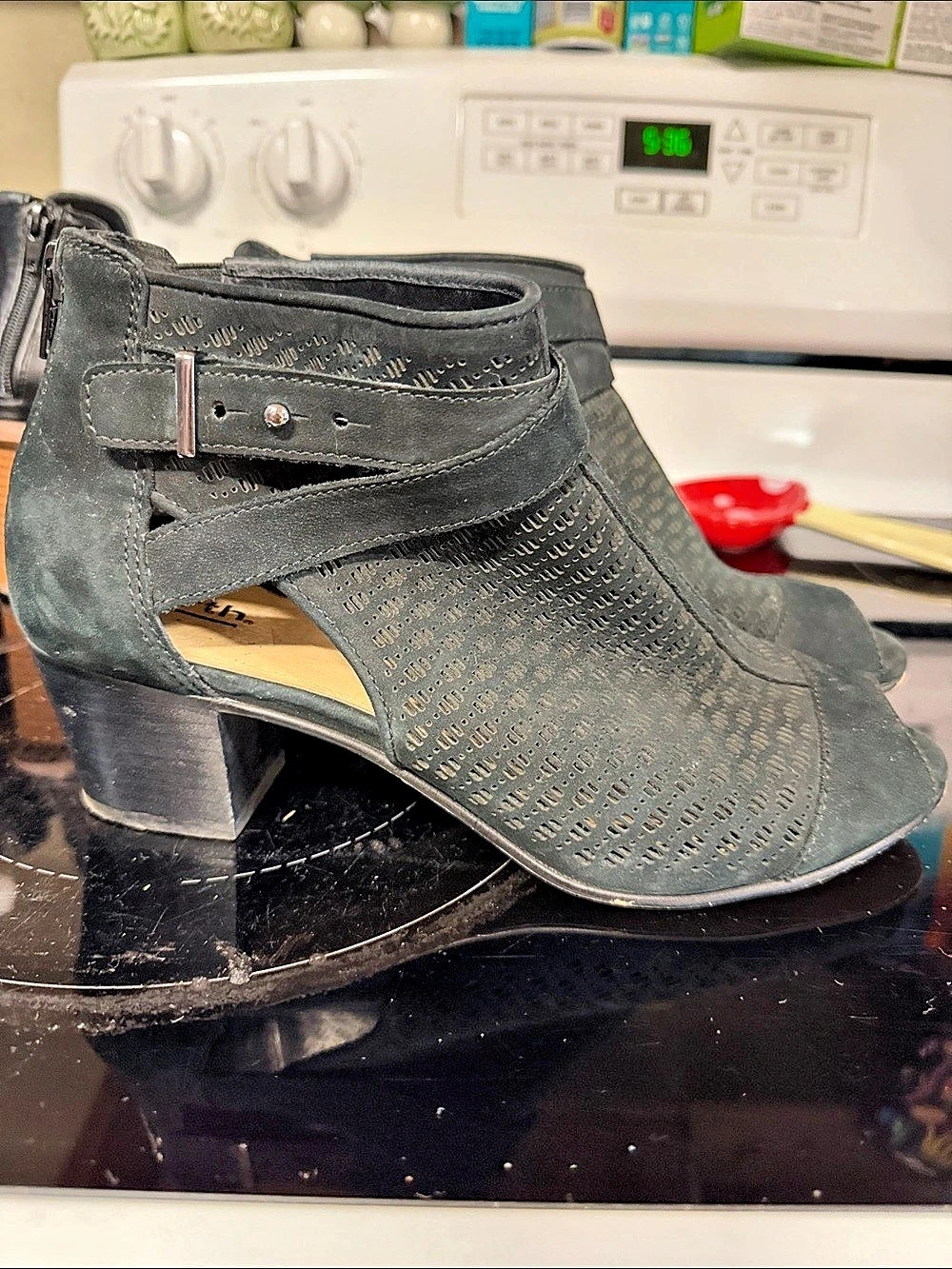 Earth Peep Toe Ankle Booties in Black